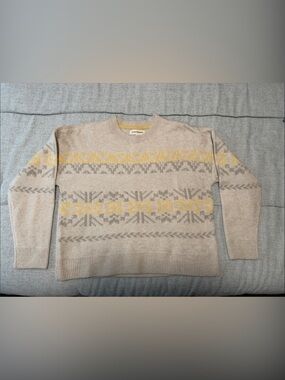 Lucky Brand Beige and Yellow Fair Isle Crewneck Sweater